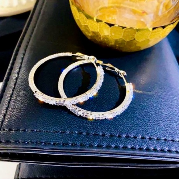 🔥925 Sterling Silver White Sapphire Hoop Earrings - Picture 11 of 15